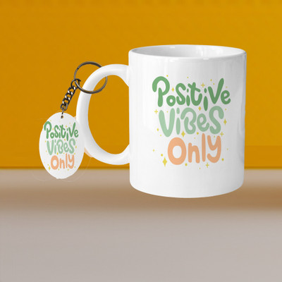 VM MALL 101_Perfect for Coffee and Tea - With Keychain VM Positive Vibes Only L O Ceramic Coffee Mug(331 ml)
