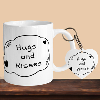 VM MALL 101_Hugs And Kisses R-H Ceramic Coffee Mug(330 ml, Pack of 2)