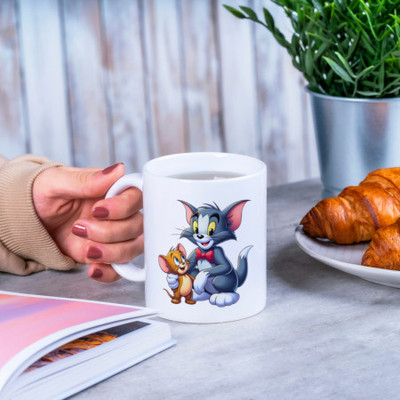 Zipcartz Animated Tom & Jerry Theme Print Ceramic Coffee Cup - Best for Office & Home Ceramic Coffee Mug(300 ml)