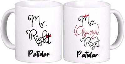 GNS Nation Mrs. & Mr. Patidar New Ceramic Coffee Mug(325 ml, Pack of 2)