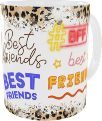 Vihaan Fashions Best Friends Grils Illustration Printed Coffee Cup Ceramic Coffee Mug(350 ml)