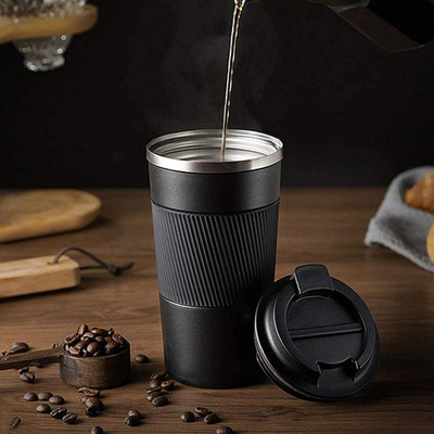 KAVANA Coffee mug Hot & Cold for Drinks, Double Walled Traveling Flask with Lid-Matt Stainless Steel Coffee Mug(510 ml)