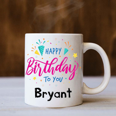 badri creations Happy Birthday Bryant White Coffee Ceramic Coffee Mug(350 ml)
