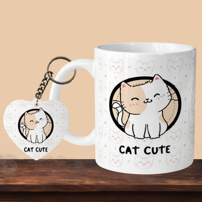 Hunter Studio 101_Cat Cute 01 L-H Ceramic Coffee Mug(330 ml, Pack of 2)
