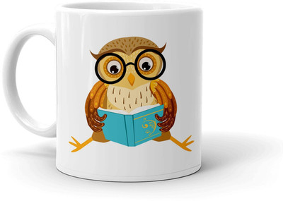 Clapcart Owl Reading Book Design Printed Ceramic Coffee Mug(350 ml)