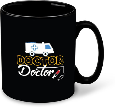 whats your kick new-wyk_Docter Printed Design Black Patch Coffee With Coaster - D11 Ceramic Coffee Mug(325 ml)
