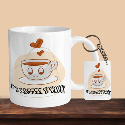 VM SHOPPING MALL It’S A Coffe O Clock R-R Ceramic Coffee Mug(330 ml, Pack of 2)