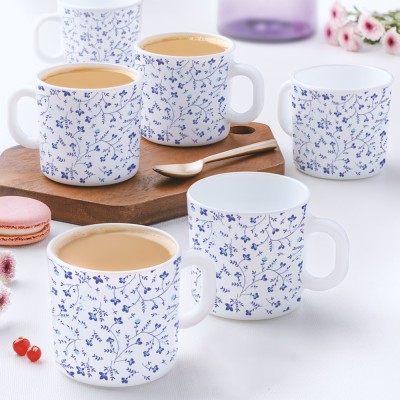 Larah by Borosil Blue Spring Tea/Coffees,Crockery Set Ideal For Daily Use & Gifting Opalware Coffee Mug(180 ml, Pack of 6)