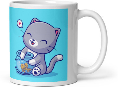 Mr UVD Cat Playing With Fish_MUGG Ceramic Coffee Mug(350 ml)
