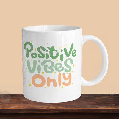 VM SHOPPING MALL Positive Vibes Only R Ceramic Coffee Mug(330 ml, Pack of 2)