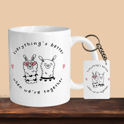 VM SHOPPING MALL Everything Better R-R Ceramic Coffee Mug(330 ml, Pack of 2)