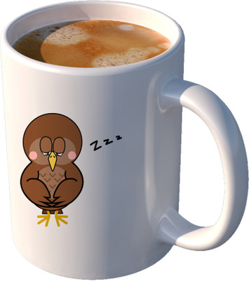 CHARMING Sleeping Owl Printed Ceramic Ceramic Coffee Mug(350 ml)