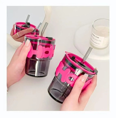 fielrop Hoho Drinkware with Cover Straw Lid Fashion Sleeve Heat-Resistant Glass Coffee Mug(350 ml)