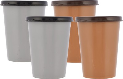 Heart Home Leakproof Plastic Glass,Tumbler With Lid, 300ml- Set of 4 (Grey & Coffee) Plastic Tumbler(300 ml, Pack of 4)