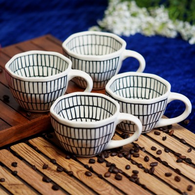 HOUSELA Small Dotted Hand-Painted Serving Tea Cups Set Milks & Ceramic Coffees Ceramic Coffee Mug(300 ml, Pack of 4)