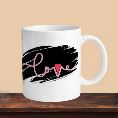 VM SHOPPING MALL Love 02 R Ceramic Coffee Mug(330 ml, Pack of 2)