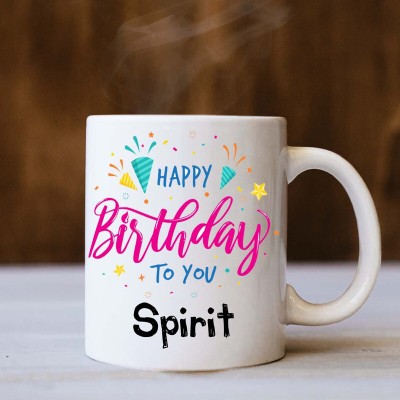 badri creations Happy Birthday Spirit White Coffee Ceramic Coffee Mug(350 ml)