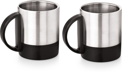 Flipkart SmartBuy Sonar Double-walled Tea Cup, Stainless Steel Set of 2, Black Stainless Steel Coffee Mug(220 ml, Pack of 2)