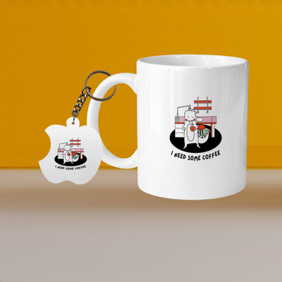 Hunter Studio 101_Perfect for Coffee and Tea - With Keychain VM I Need Some Coffee L A Ceramic Coffee Mug(329 ml, Pack of 2)