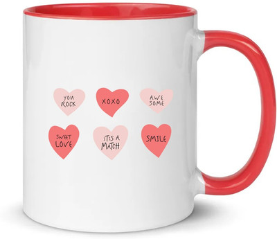popflip Premium Quality Red Inner Color Printed With Beautiful Designs 12 Ceramic Coffee Mug(350 ml)