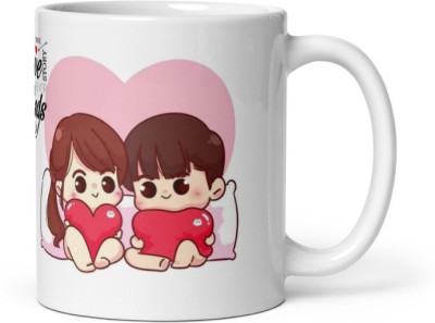 Mr UVD Love Never Ends Cute Couples Sitting With Heart 873 Gift Item for Girlfriend Ceramic Coffee Mug(350 ml)