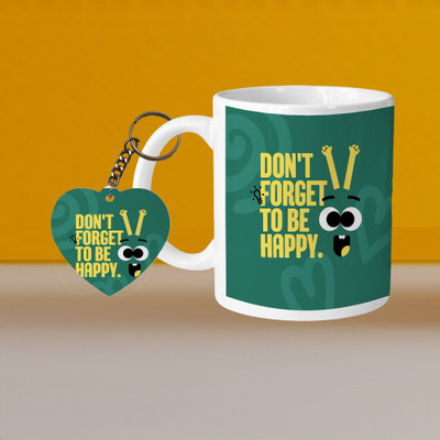 VM SHOPPING MALL Perfect for Coffee and Tea - With Keychain VM Don T Forget To Be Happy L H Ceramic Coffee Mug(330 ml, Pack of 2)