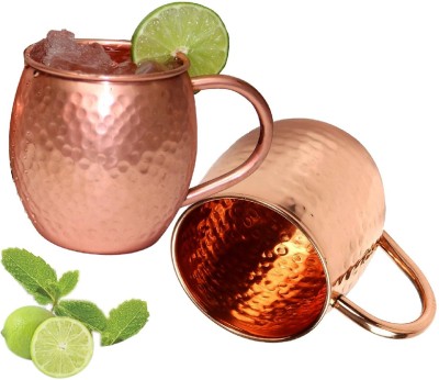 FS Brass Pure Copper Barrel for Moscow Mules, Capacity 520 ML, Set of 2 Copper Coffee Mug(520 ml, Pack of 2)