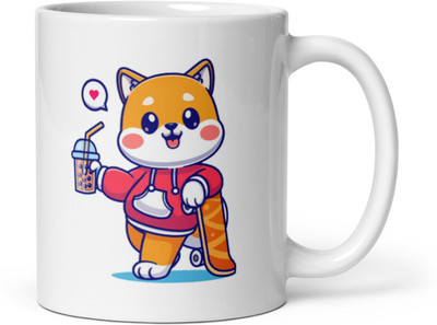 Mr UVD Cat with his shake and Skateboard_MUGG Ceramic Coffee Mug(350 ml)