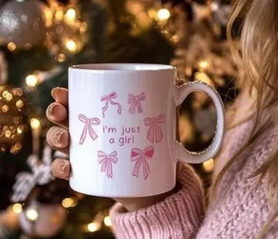 Manorath I Am Just A Girl White Printed Ceramic Coffee mug Ceramic Coffee Mug(345 ml)
