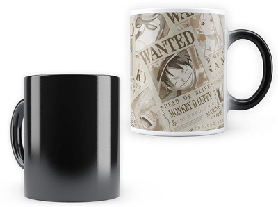 craft maniacs MONKEY LUFFY COLOR CHANGING MAGIC 330 ML BLACK MUG FOR ANIME LOVERS Ceramic Coffee Mug(330 ml)