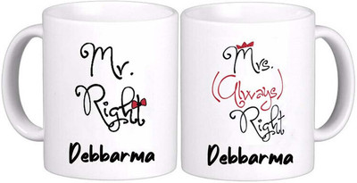 GNS Nation Mrs. & Mr. Debbarma New Ceramic Coffee Mug(325 ml, Pack of 2)
