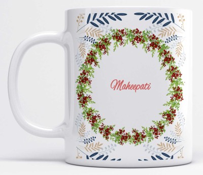 LOROFY Name Maheepati Printed Garland Design Ceramic Coffee Mug(350 ml)