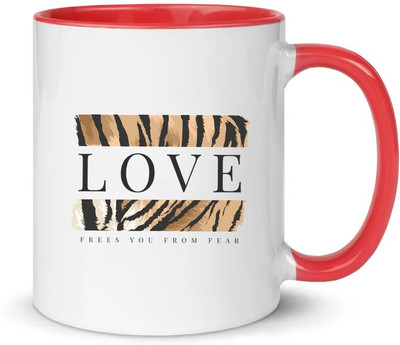 popflip Premium Quality Red Inner Color Printed With Beautiful Designs 19 Ceramic Coffee Mug(350 ml)