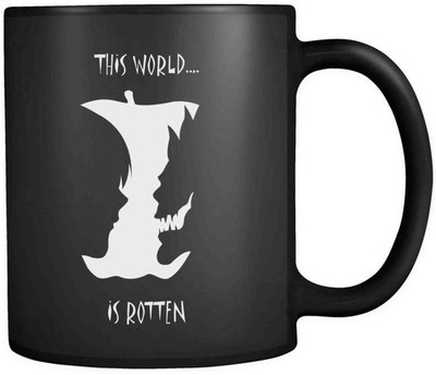 craft maniacs DEATH NOTE THIS WORLD IS ROTTEN PRINTED 330 ML BLACK MUG FOR DEATH ANIME LOVERS Ceramic Coffee Mug(330 ml)