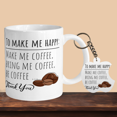 VM SHOPPING MALL To Make Me Happy Coffee R-A Ceramic Coffee Mug(330 ml, Pack of 2)