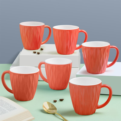 Larah by Borosil 6pc 200ml Tea/Coffee Curl Sunset Orange Set, Microwave & Dishwasher Safe Opalware Coffee Mug(200 ml, Pack of 6)