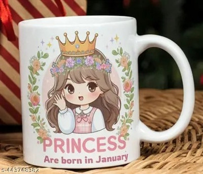 Manorath Princess are born in janurary Ceramic Printed Coffee Design, Durable & Micro Ceramic Coffee Mug(345 ml)
