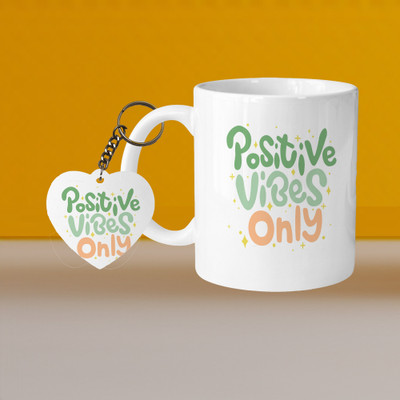 Hunter Studio 101_Perfect for Coffee and Tea - With Keychain VM Positive Vibes Only L H Ceramic Coffee Mug(330 ml, Pack of 2)