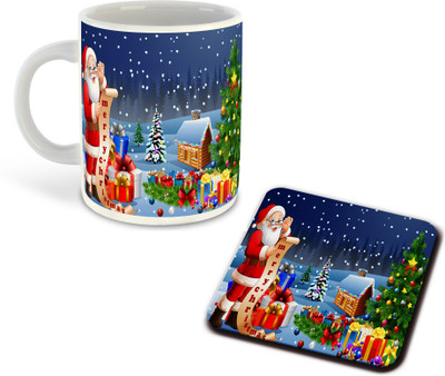 FLEXERSTYLE NEW2025-Merry Christmas Printed White Coffee With Coaster - D13 Ceramic Coffee Mug(325 ml)