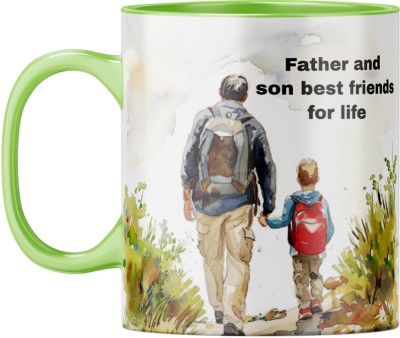 YuBingo Dad Father Son - Light Green Inner & Handle - Unique Father's Day Gift Ceramic Coffee Mug(310 ml)