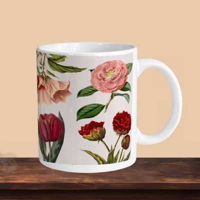 VM SHOPPING MALL Big Flower Full 01 R Ceramic Coffee Mug(330 ml)