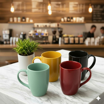 Dreamcart Ceramic Conical Glossy Multicolor Milk/Coffee For Gifting,Birthday,festival Ceramic Coffee Mug(350 ml, Pack of 4)