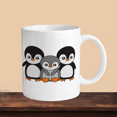 VM SHOPPING MALL Penguin Family R Ceramic Coffee Mug(330 ml)