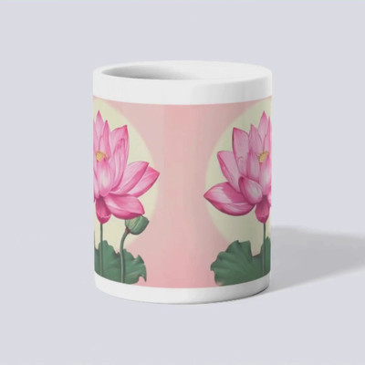 makekart Elegant Pink Lotus Ceramic - Nature Inspired Design Ceramic Coffee Mug(325 ml)