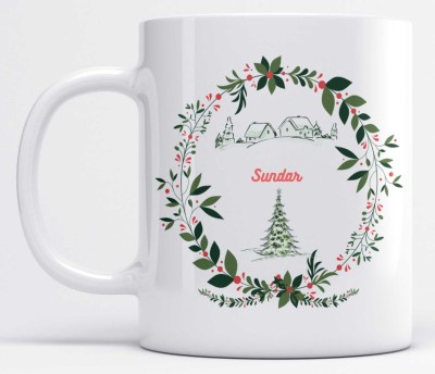 LOROFY Name Sundar Printed Christmas Design White Ceramic Coffee Mug(350 ml)