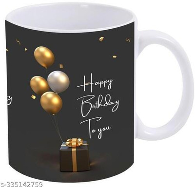 Manorath Happy Birthday To You Black Celebrate Every Sip Ceramic Print Ceramic Coffee Mug(345 ml)