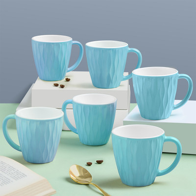 Larah by Borosil 6pc 200ml Tea/Coffee Curl Powder Blue Set, Microwave & Dishwasher Safe Opalware Coffee Mug(200 ml, Pack of 6)
