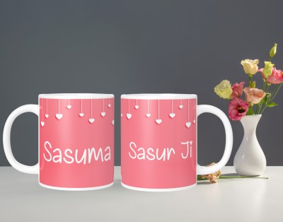 NH10 DESIGNS Sasuma & Sasur Ji Printed Cup For Wedding Anniversary Gift (Pack-2) FMCP2WM1 88 Ceramic Coffee Mug(350 ml, Pack of 2)