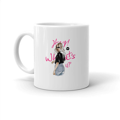 Clapcart HEY WHATS UP Printer Designer Coffee Ceramic Coffee Mug(325 ml)