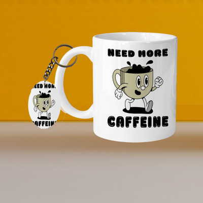 VMSHOPPINGMART 101_Perfect for Coffee and Tea - With Keychain VM Need More Caffine L O Ceramic Coffee Mug(331 ml, Pack of 2)